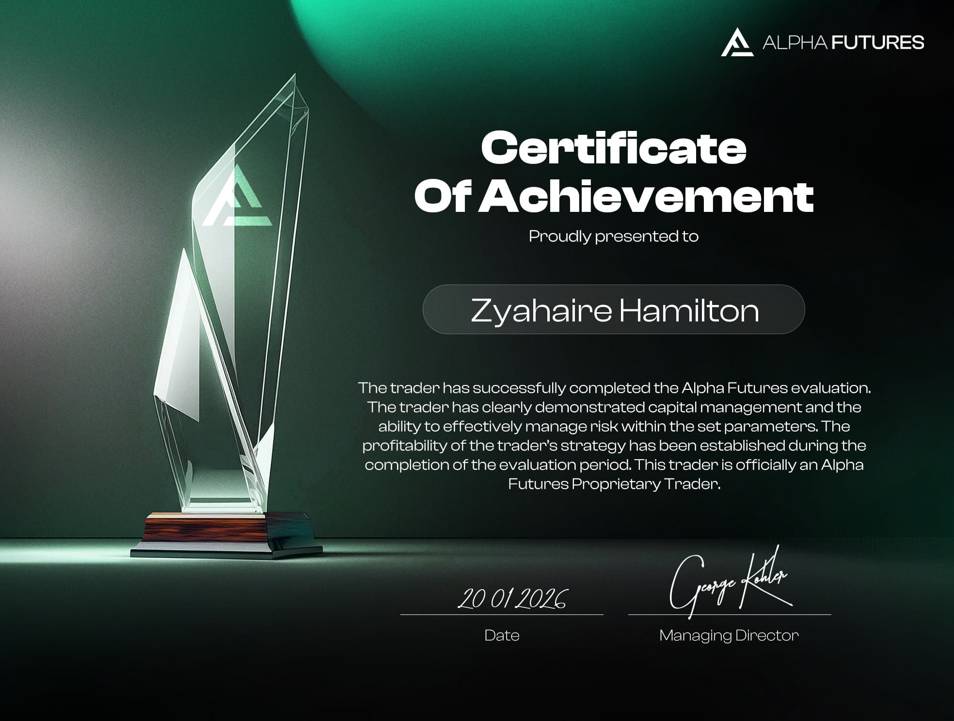 InstantTP — Alpha Futures certificate